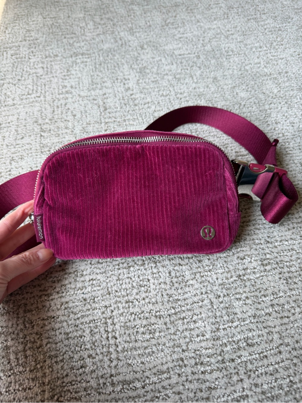 Lululemon Corduroy Everywhere 1L Crossbody Belt Bag in Deep Luxe / Silver